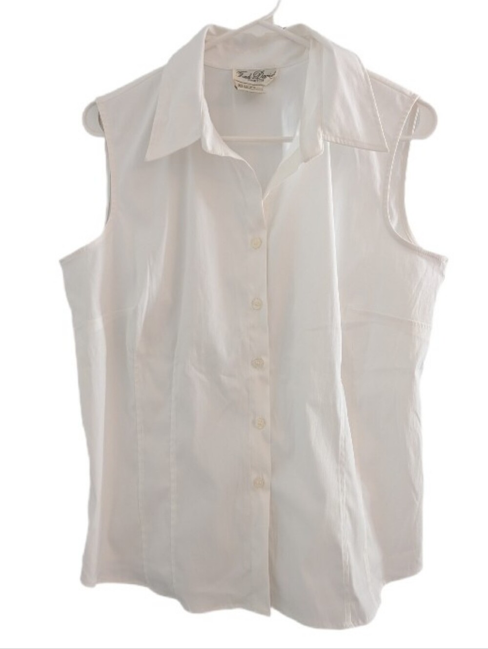 Fred David White Stretch Sleeveless Button-Down L
